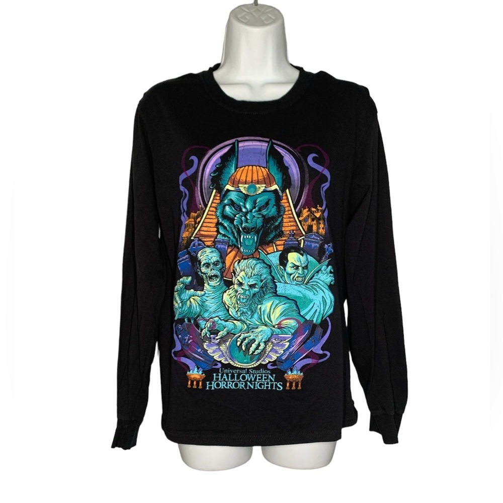 Universal Studios HHN 2022 Monsters Shirt XS Long Sleeve Black Horror Unisex Tee